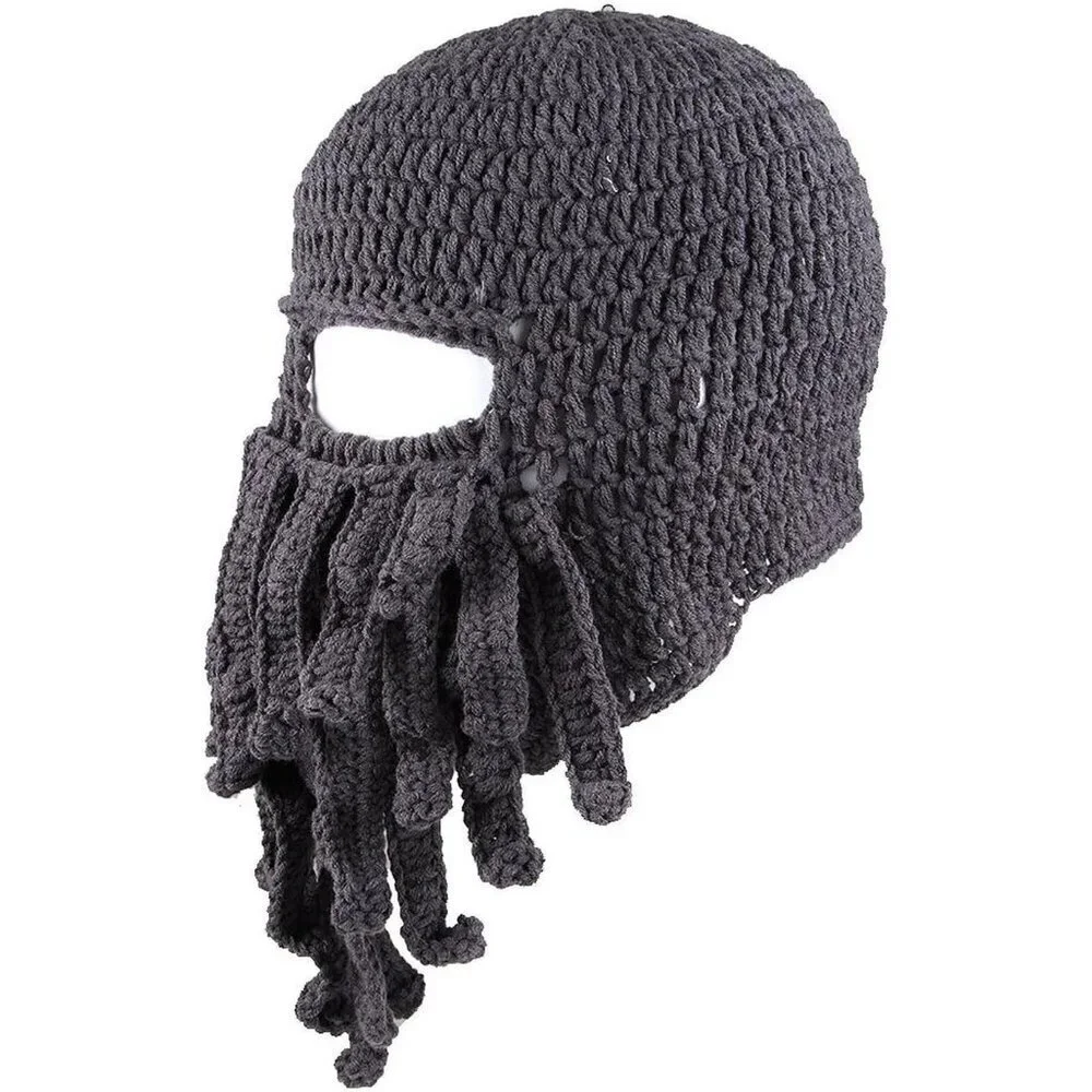 Men Grey Bearded Beanie  Octopus Pirate Vagabond Hat